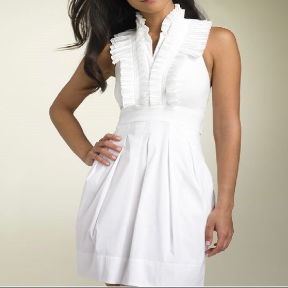 BCBGMaxAzria pinstripe cocktail dress with waist tie and pockets. - Picture 6 of 7